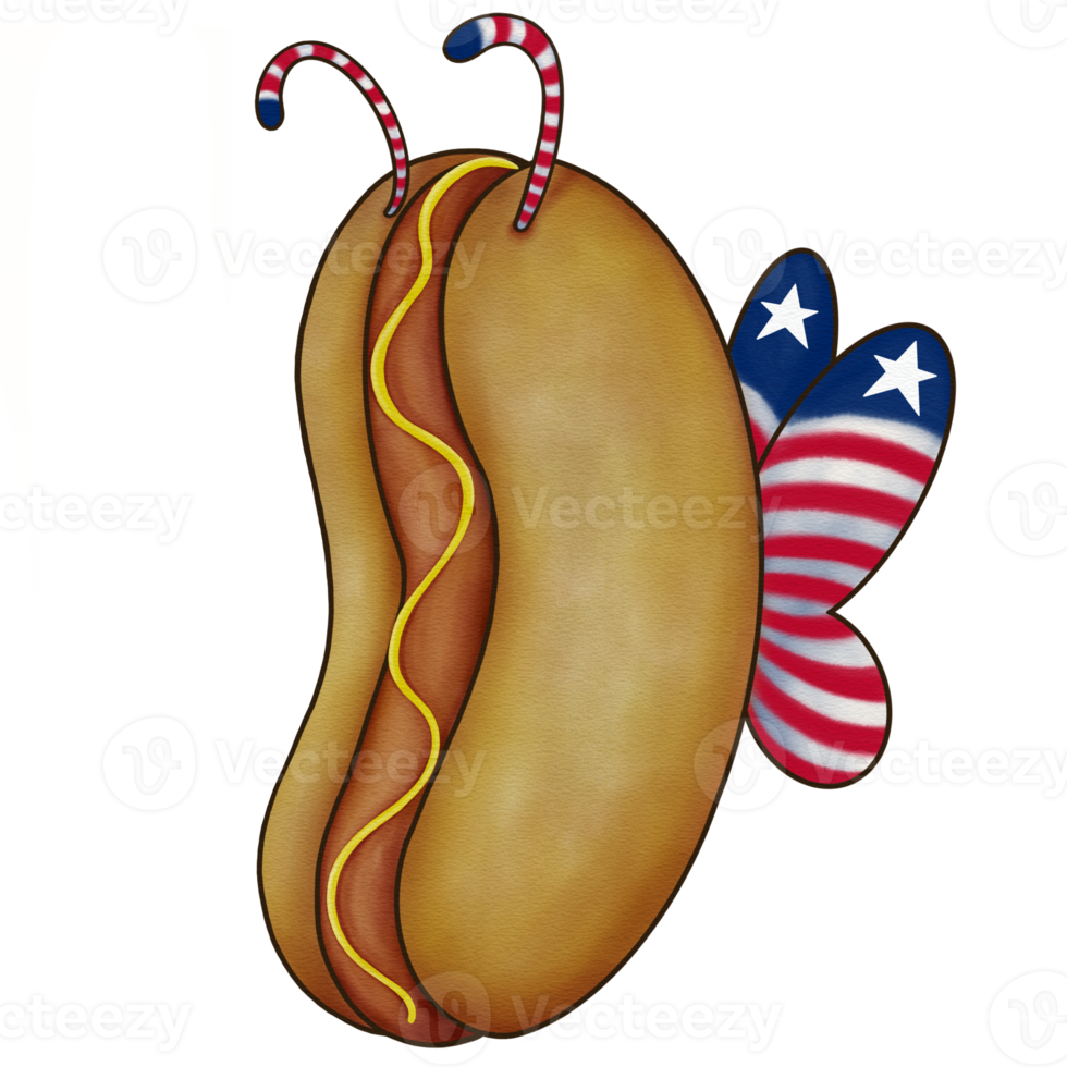 Watercolor Illustration of a Butterfly Hot Dog png
