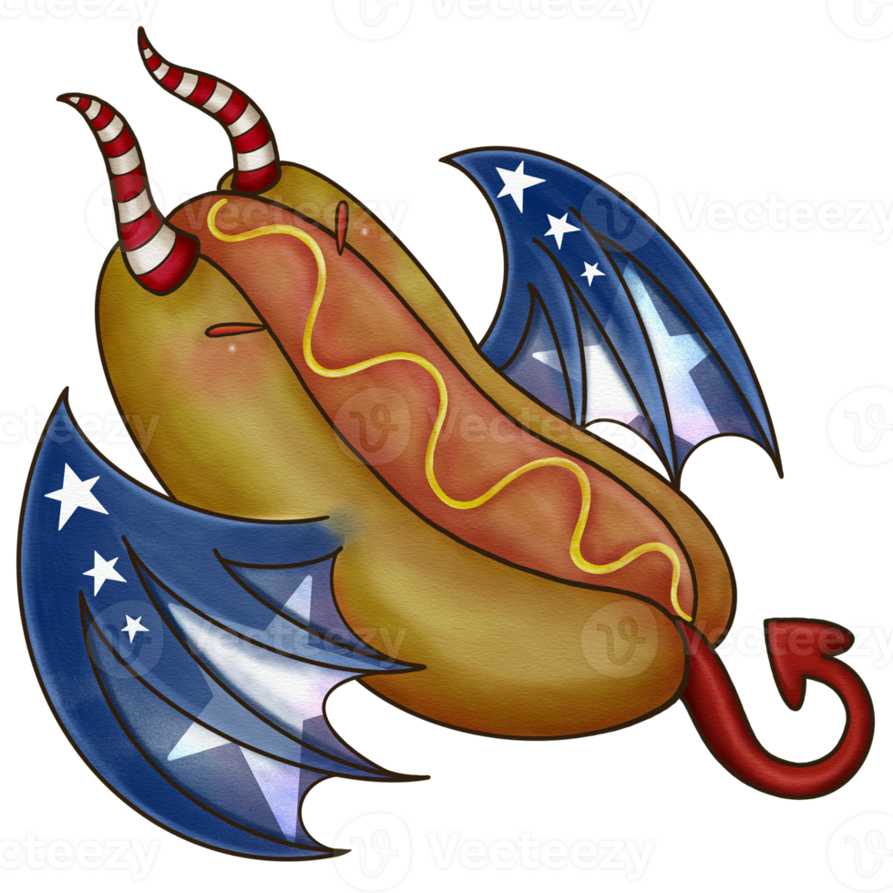Illustration of a Devil Hot Dog in Watercolor png