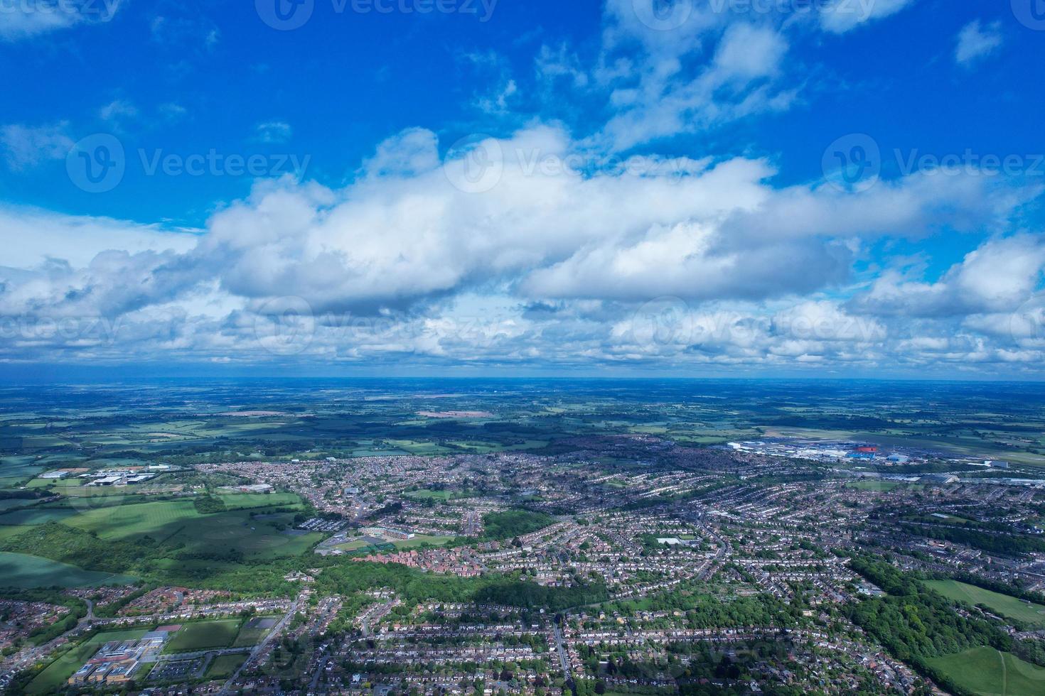 Aerial View of Luton Town of England and Railway Tracks, Residential Estate photo