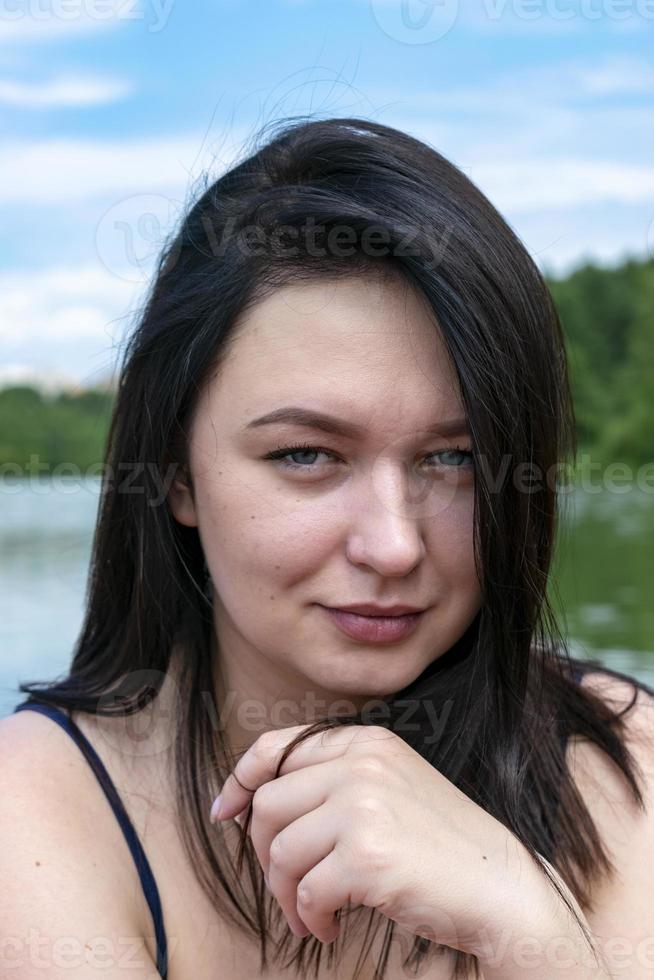 Close up portrait young beautiful woman. photo