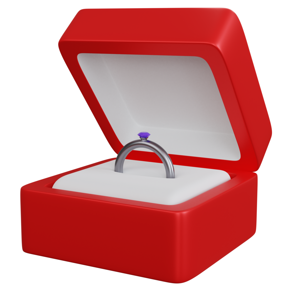 3d rendering red ring box with a ring inside isolated png