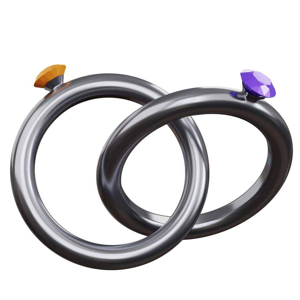 3d rendering two diamond rings isolated png