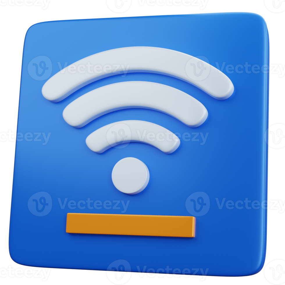 3d rendering blue icon wifi isolated png