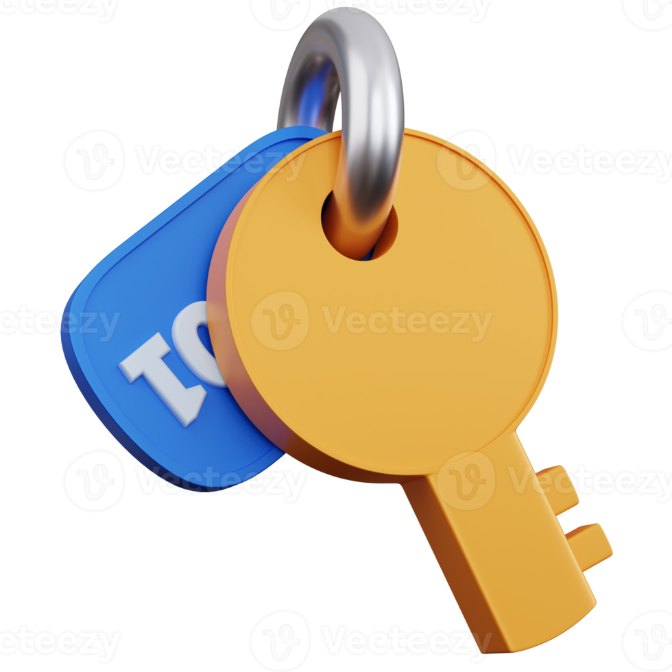 3d rendering yellow key with number tags isolated png