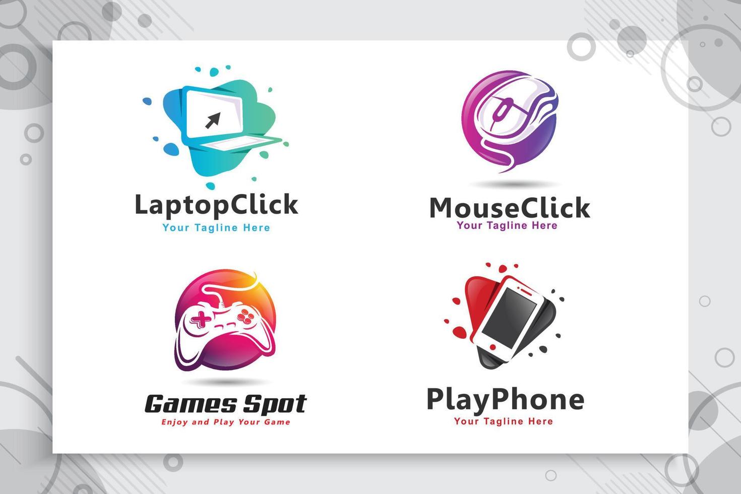 conjunto de colección de logotipo vectorial de punto de juego electrónico y colorido con concepto de estilo moderno con ilustración de círculo de joystick como icono de símbolo. vector