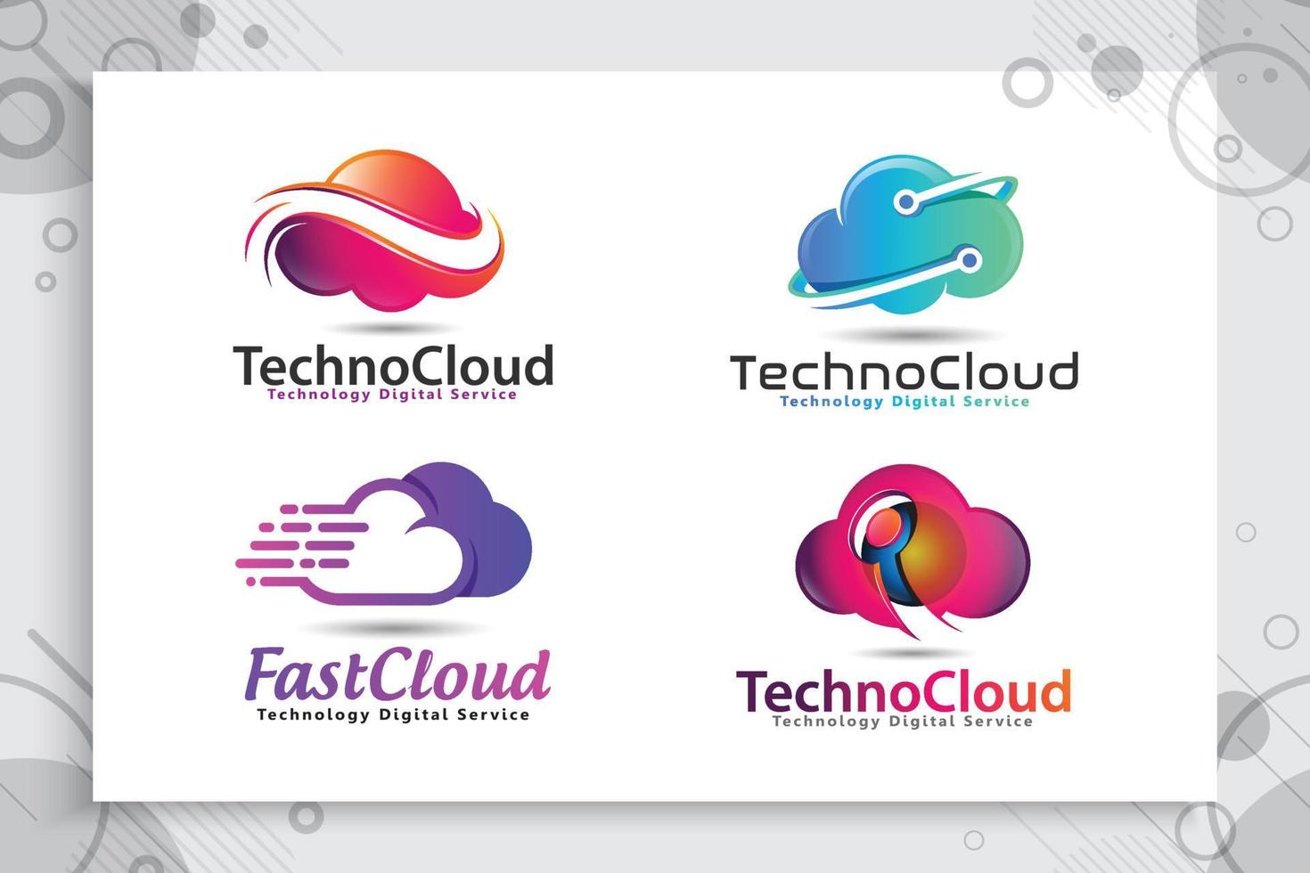 Set Collection of Cloud Data Vector logo for technology data and software service with modern color and style concept.