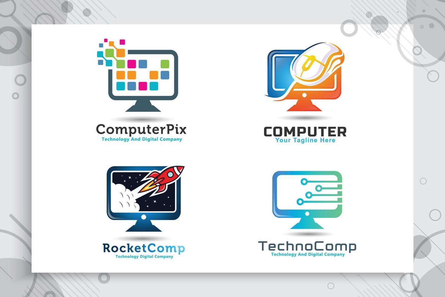 conjunto de logotipo de vector de ratón de computadora con diseños de concepto moderno, ilustración para empresa de negocios de tecnología informática.