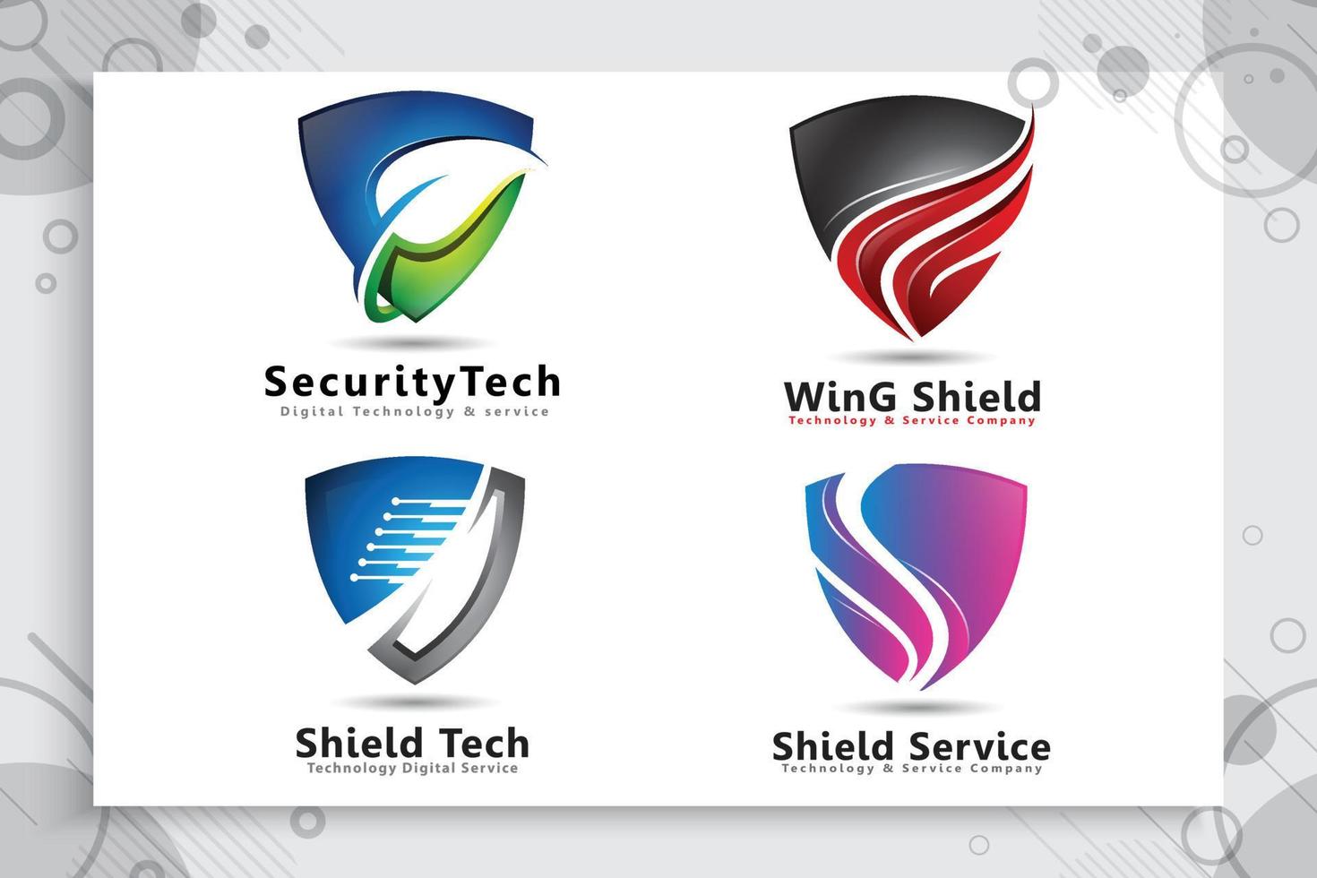 conjunto de colección de diseño de logotipo de vector de tecnología de escudo 3d con concepto moderno, símbolo de ilustración de seguridad cibernética para la empresa de software de protección digital.