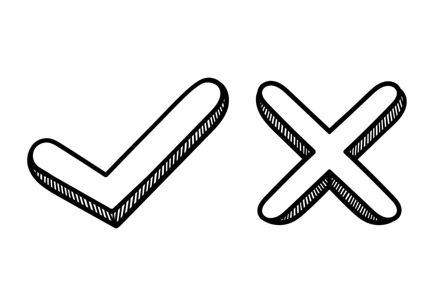 hand draw of a check mark and a cross vector