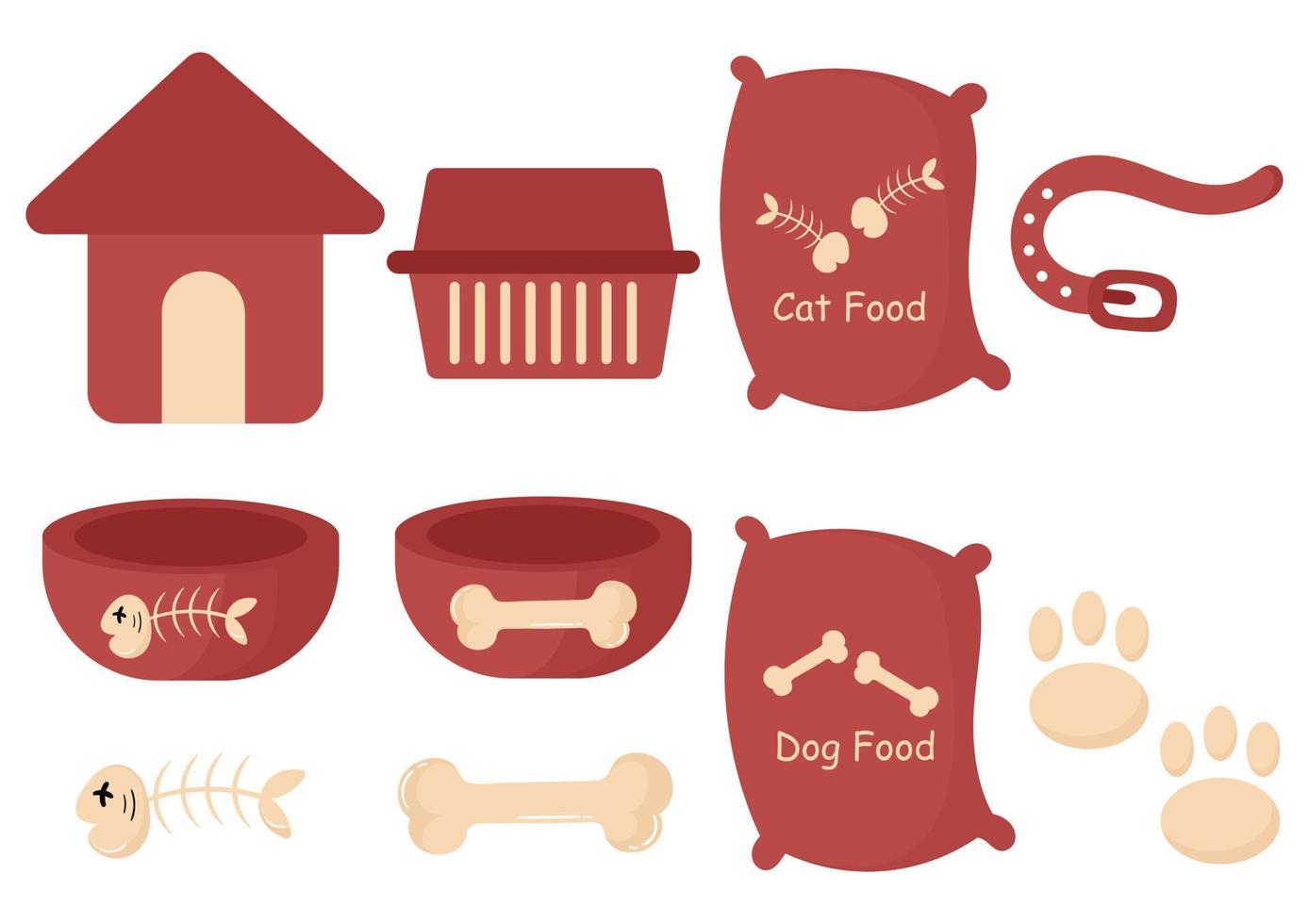 a collection of illustrations of cat and dog supplies vector