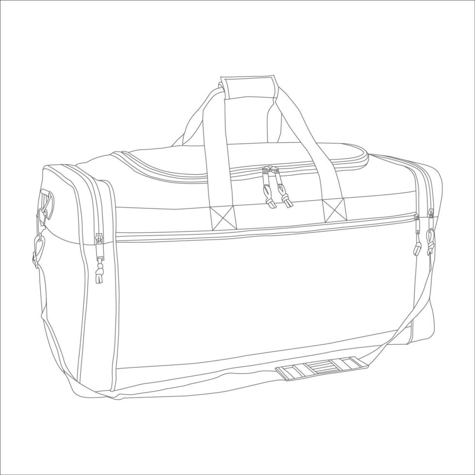line art travel bag with white background, Men's Leather Duffel Bags, Weekender bag. vector