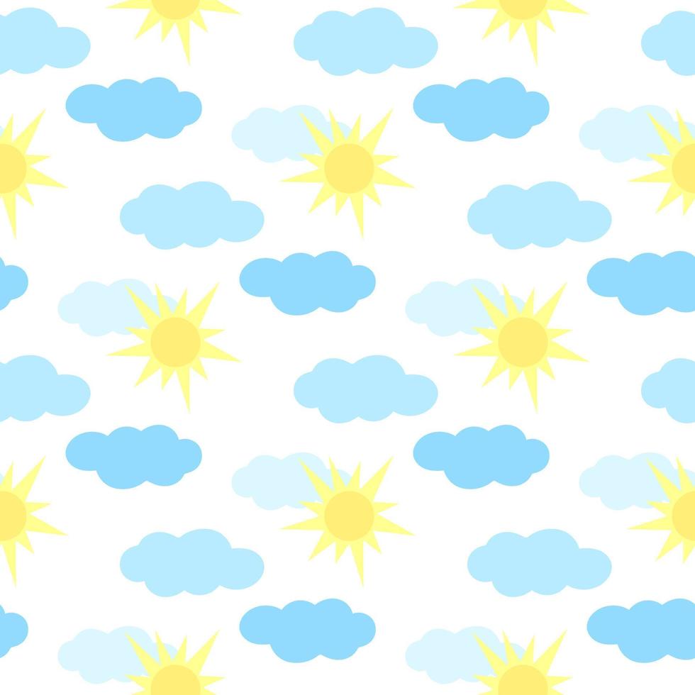 Sun and clouds seamless pattern vector illustration