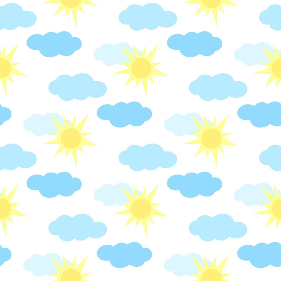 Sun and clouds seamless pattern vector illustration