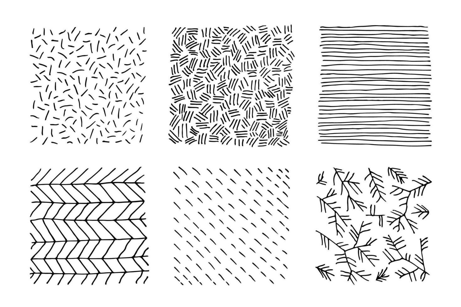 conjunto de texturas en blanco y negro dibujadas a mano con puntos, círculos, semicírculos, líneas y trazos discontinuos. formas dibujadas a mano de garabatos. manchas, gotas, curvas, líneas. vector