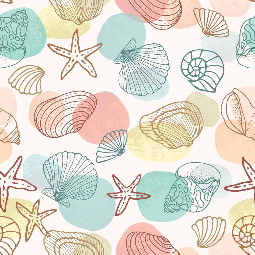 patrón impecable con iconos de peces, conchas, estrellas de mar sobre un fondo azul. ilustración vectorial vector