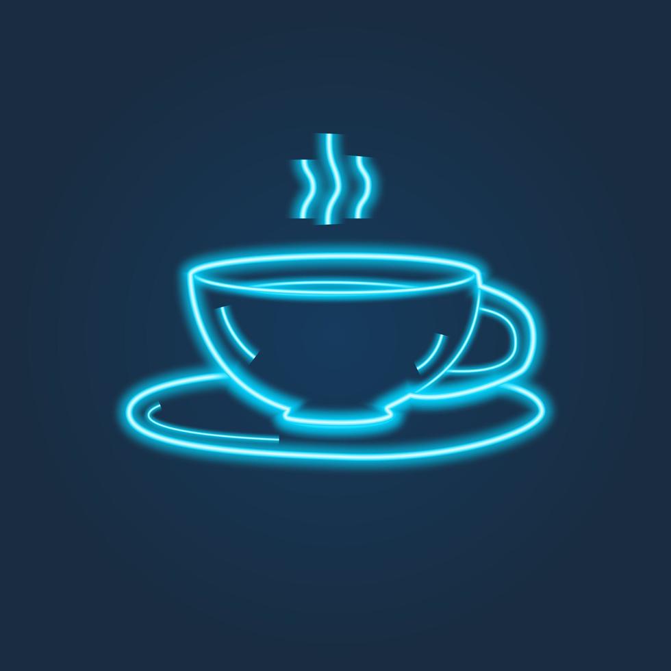 Neon food icons on dark background. Vector design. Night light billboard, design element in the thin line style.