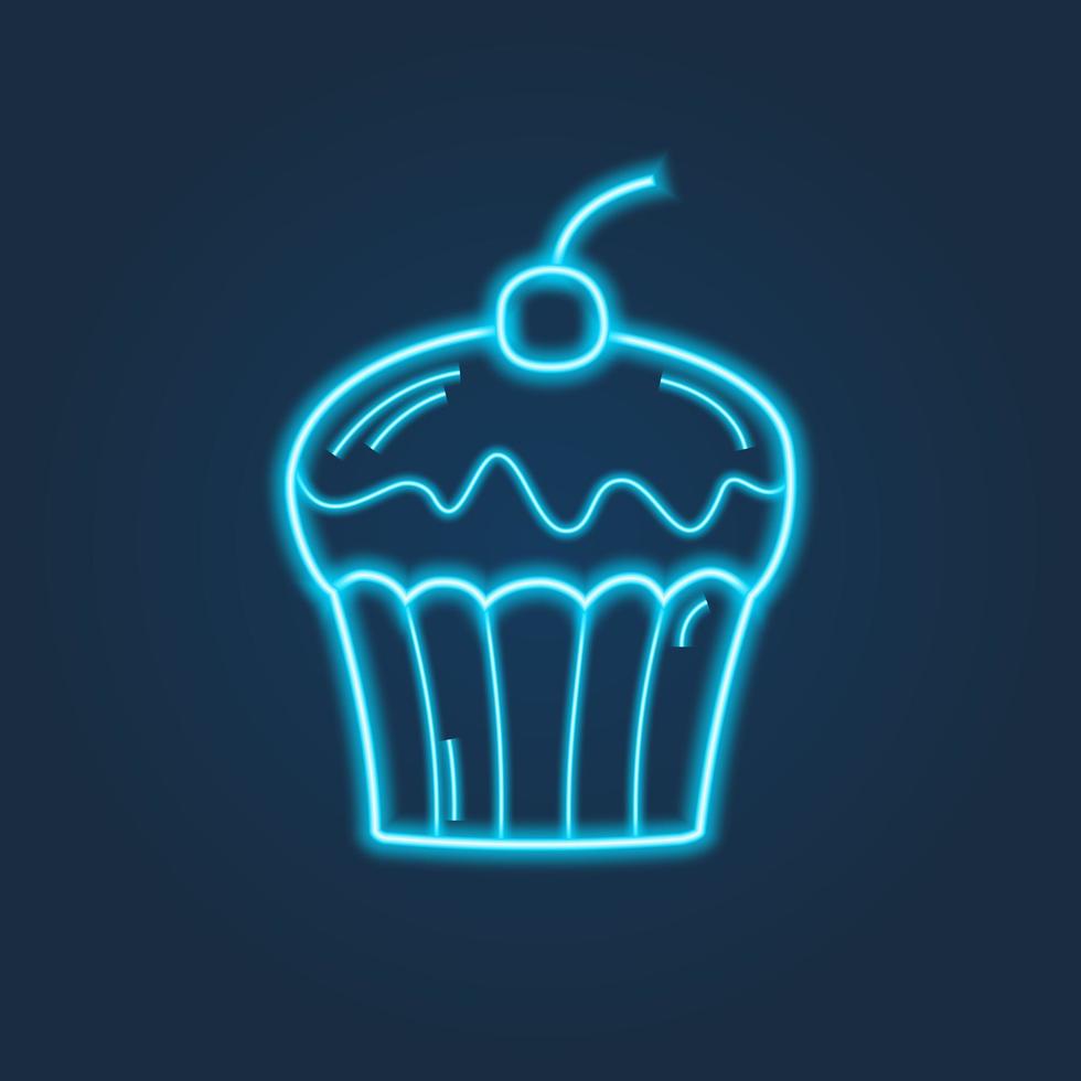 Neon food icons on dark background. Vector design. Night light billboard, design element in the thin line style.