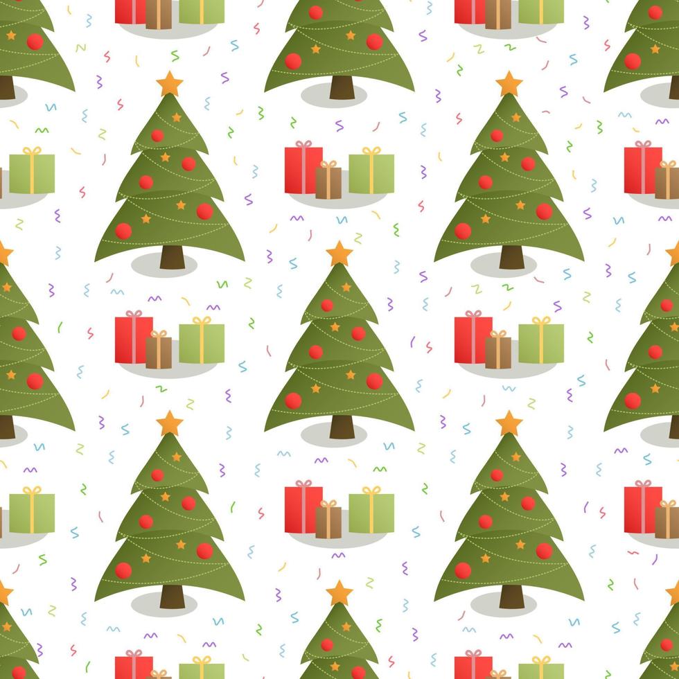 Seamless background with christmas tree design on green background. Vector illustration