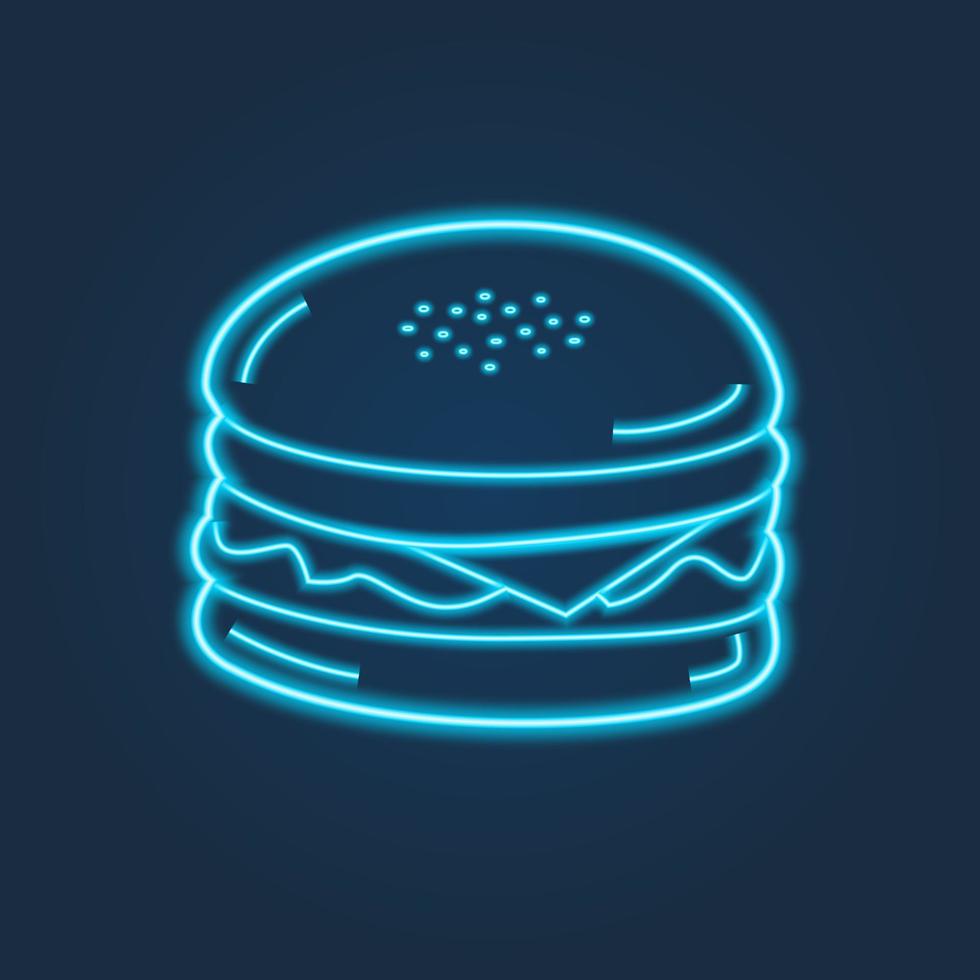 Neon food icons on dark background. Vector design. Night light billboard, design element in the thin line style.