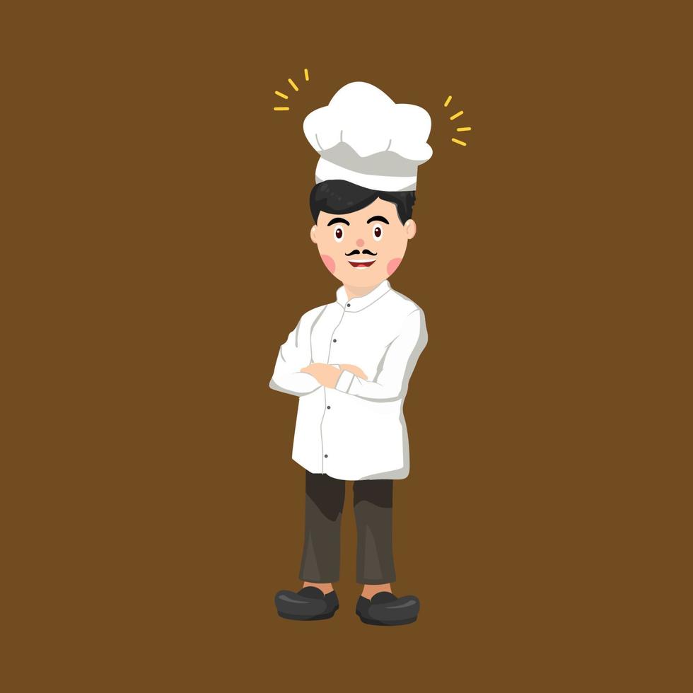 Professional restaurant chef, chef and character. Smiling male chef, highlighted on a white background. Vector illustration for Food industry chef character.