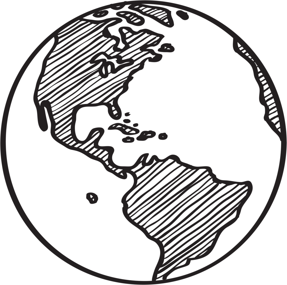 Freehand drawing world map sketch on globe. png
