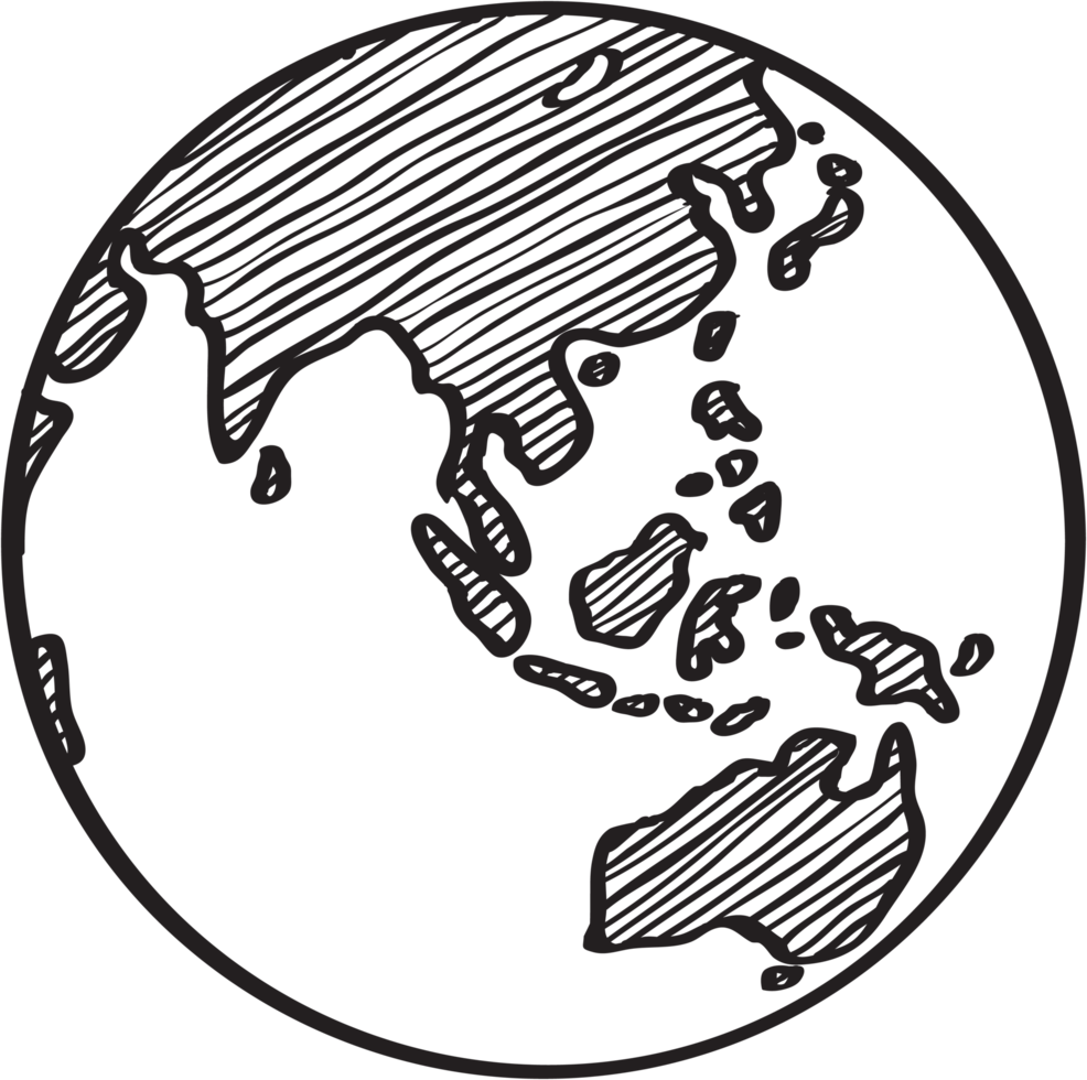 Freehand drawing world map sketch on globe. png
