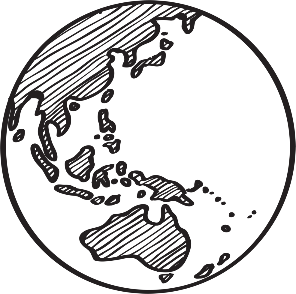 Freehand drawing world map sketch on globe. png