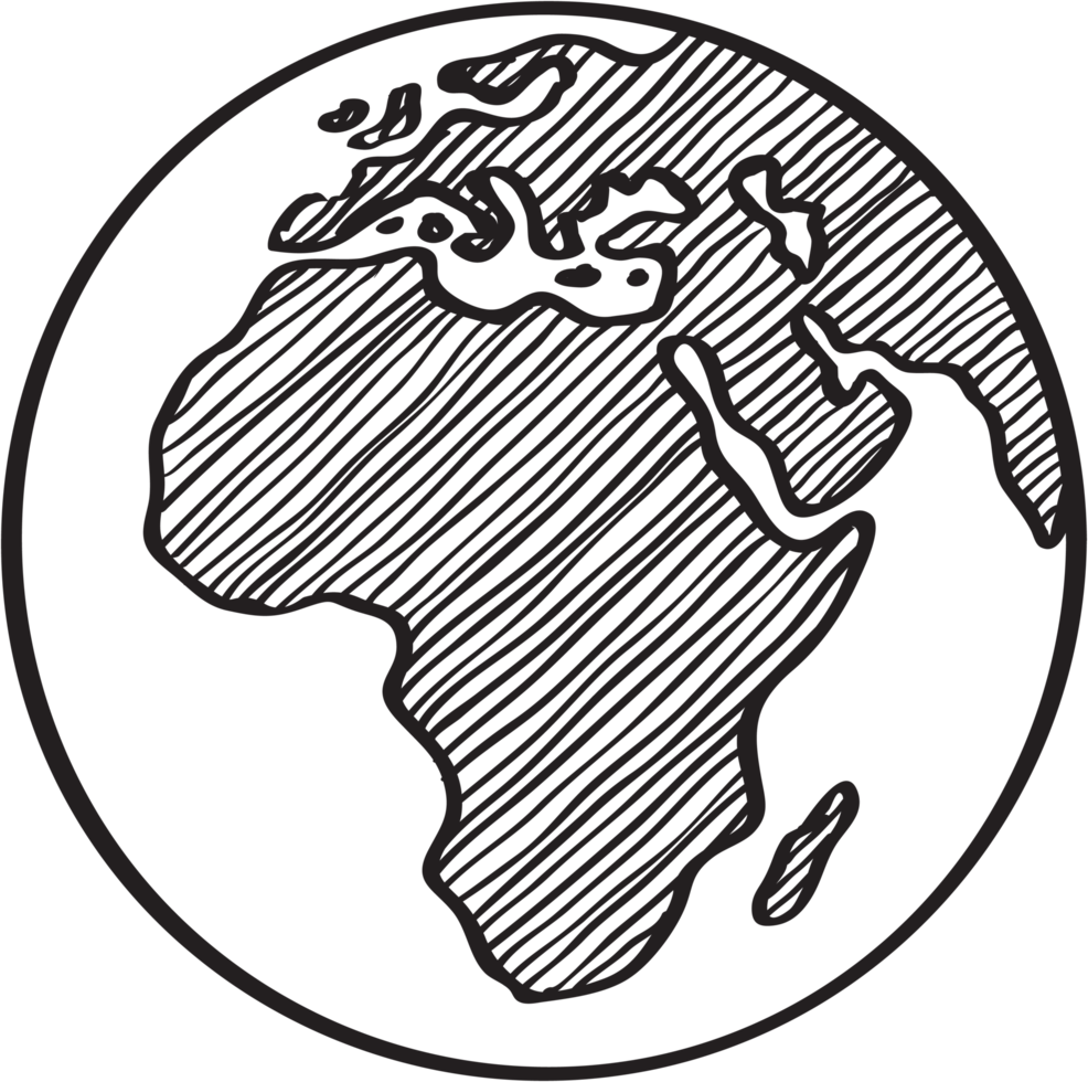 Freehand drawing world map sketch on globe. png