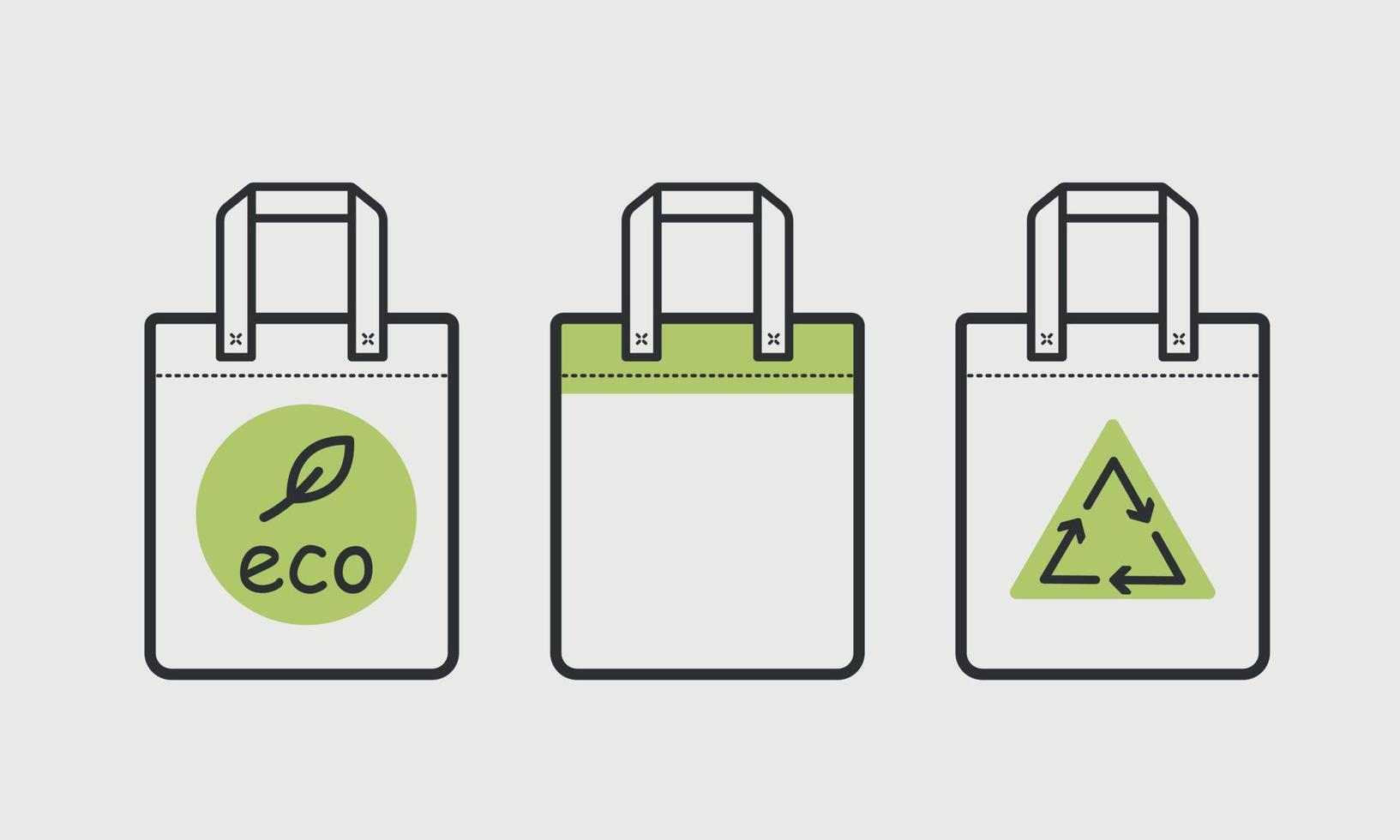 conjunto de iconos de línea de bolso de mano reutilizable. paquete ecológico para comprar en la tienda y en el mercado. silueta de bolsa de algodón. ilustración vectorial vector