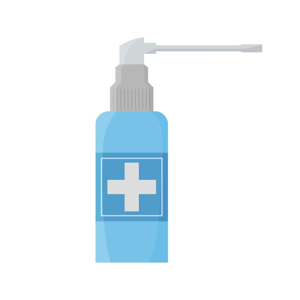 Pump spray bottle template. Flat sprayer isolated on white background. Pharmacy aerosol for rhinitis treatment. Object vector illustration of medical packaging