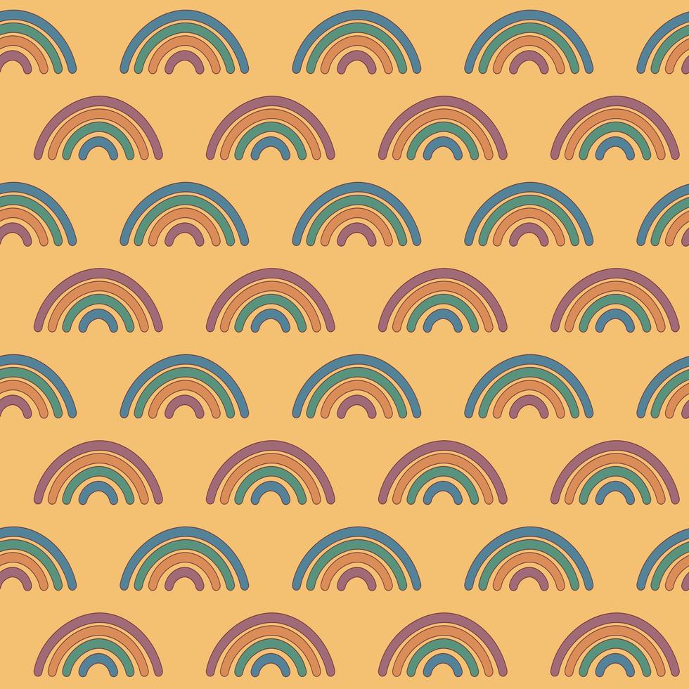 Groovy rainbows pattern. Seamless trendy retro background with smiles. Vintage repeat vector illustration