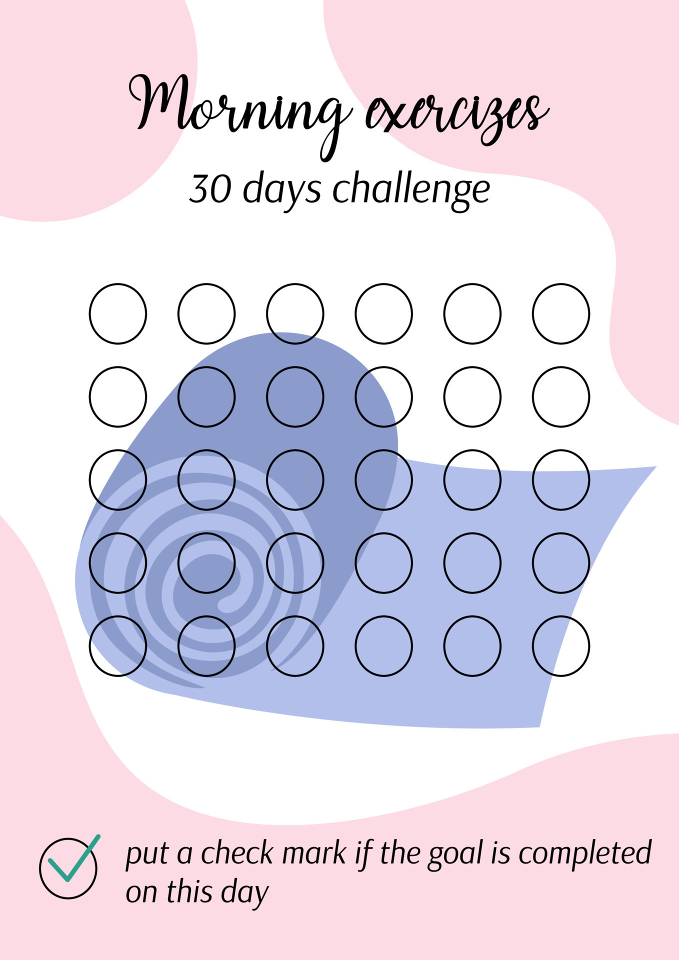 Morning exercises tracker. Personal 30 days fitness challenge printable