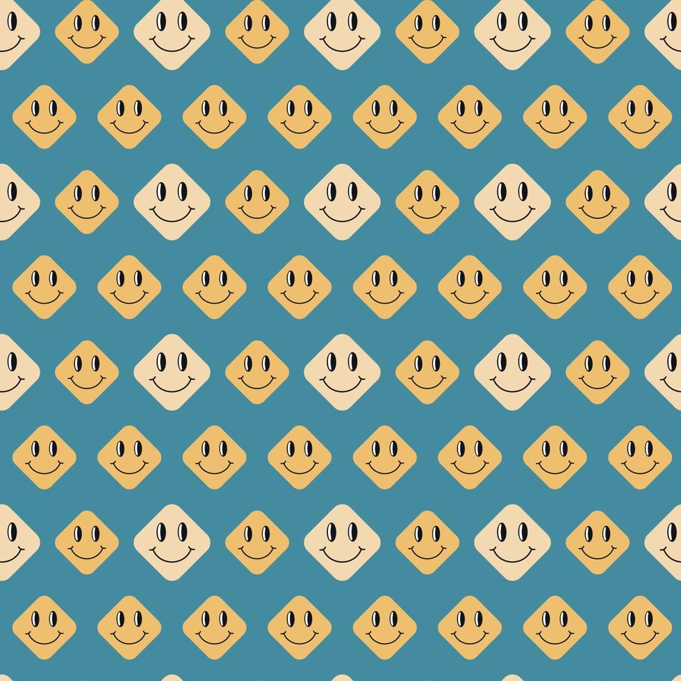 Groovy pattern. Seamless trendy retro background with smiles. Good vibes concept. Vector illustration. Repeat vintage pattern