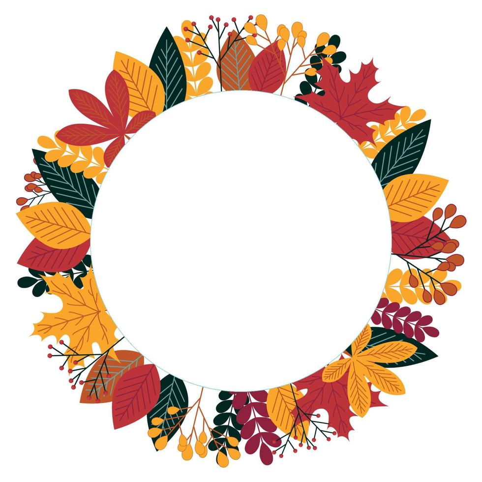 Autumn seasonal frame, border with autumn leaves. White background with space for text. Vector. vector