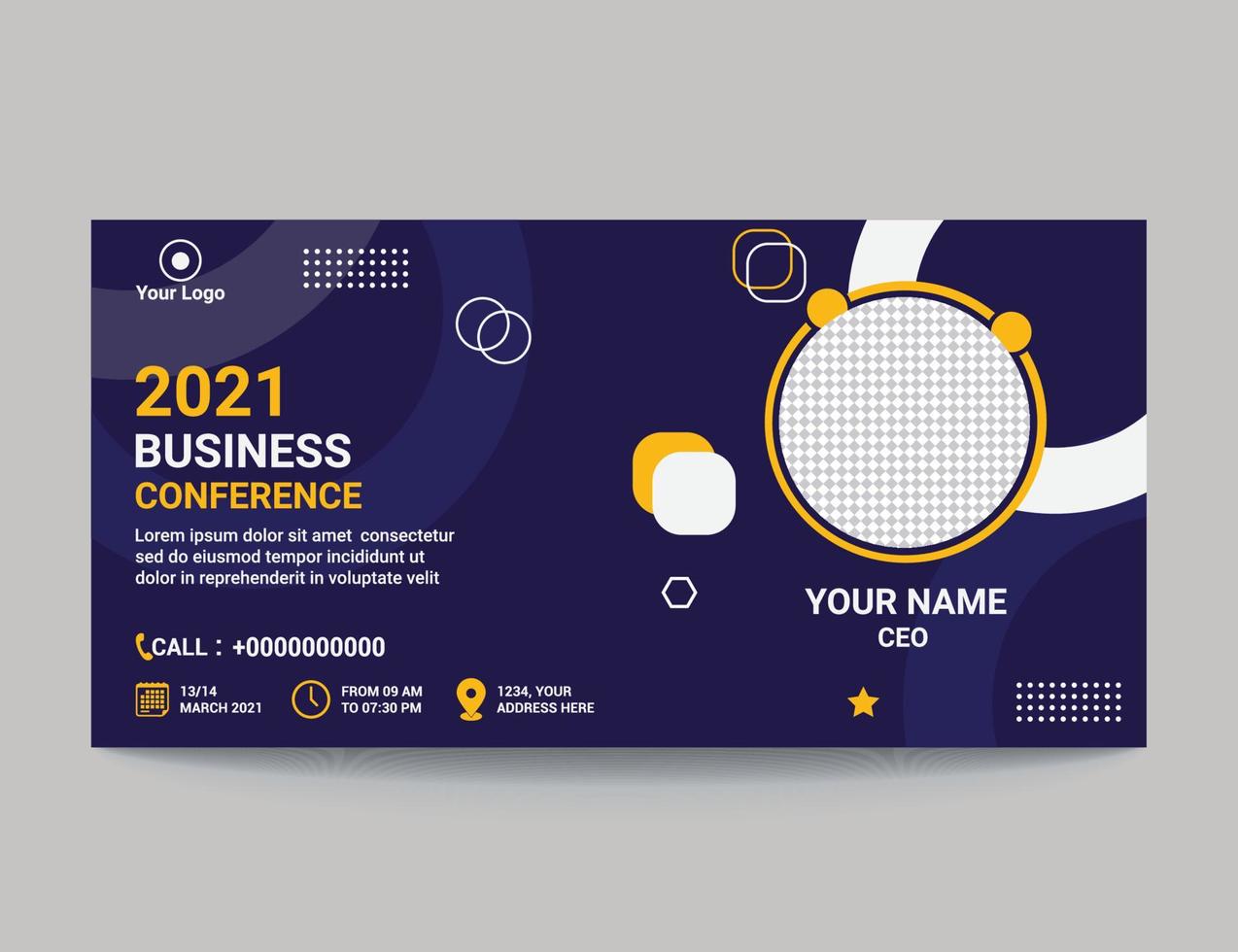 conference web banner or social media horizontal banner design.Webinar Template for banner,web page development, poster, flyer, magazine page. Vector