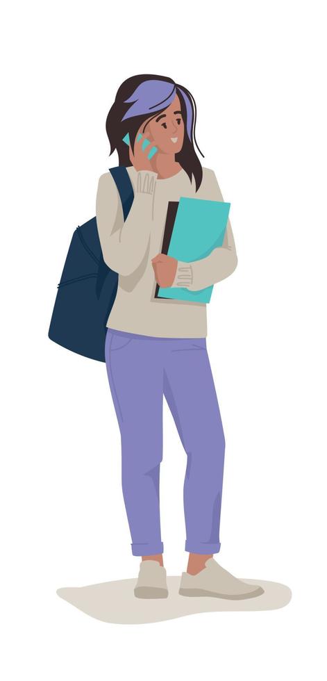 estudiantes, alumnos. chicas con libros y maletín hablando por teléfono. De vuelta a la escuela. imagen vectorial vector