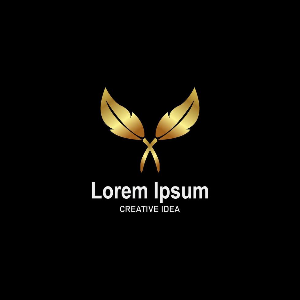 Luxury leaf line with gold color logo template vector