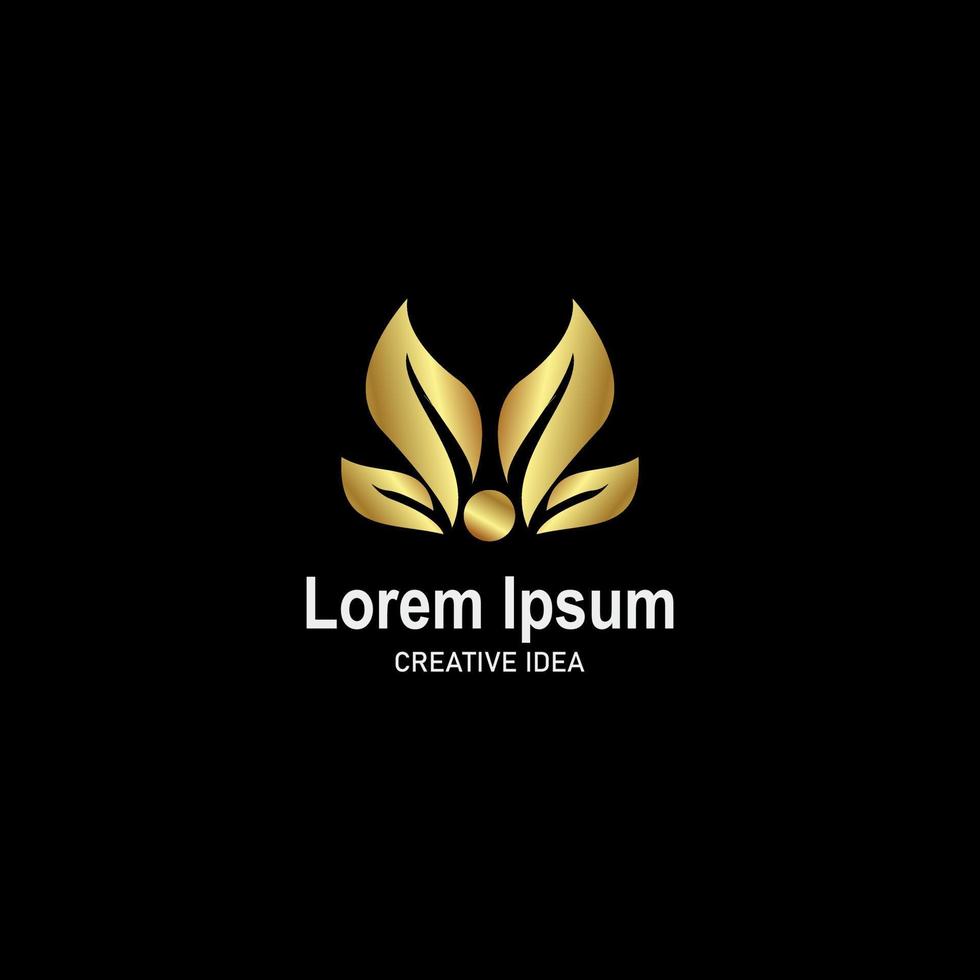 Luxury leaf line with gold color logo template vector