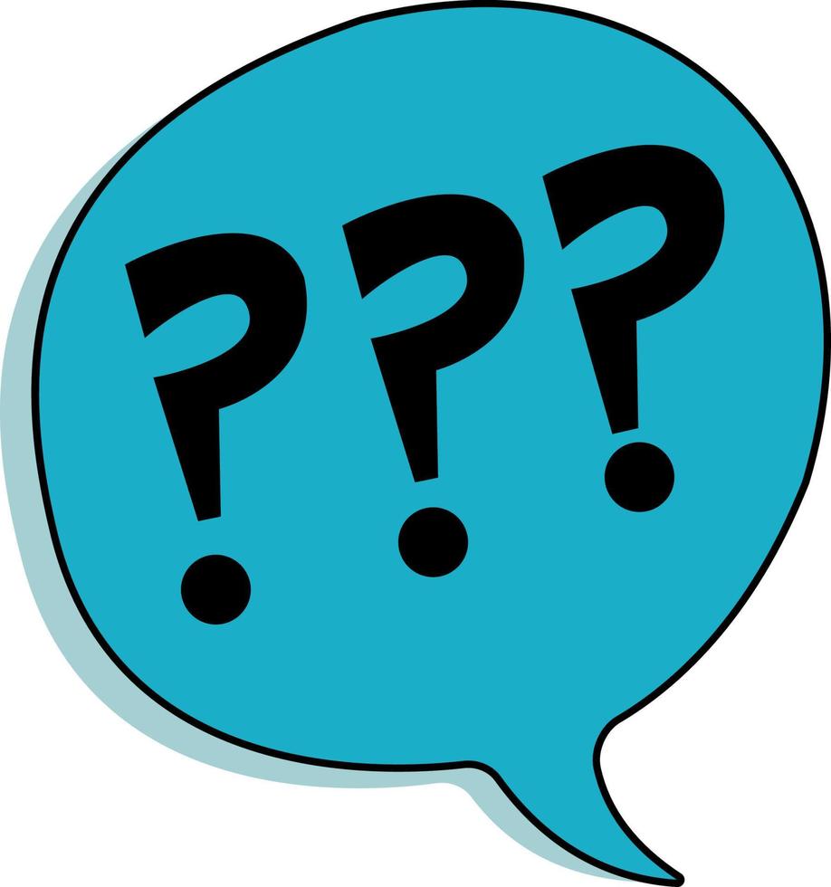 A hand-drawn speech bubble and a question mark highlighted on a white background. Vector illustration.The image of the dialogue in bright colors.Thoughts, communication, comments.A question mark.