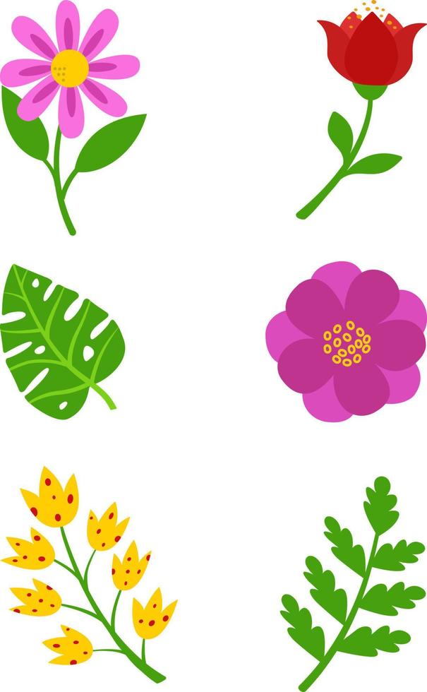 A set of stylized colors highlighted on a white background. Vector flowers in cartoon style, for greetings, weddings, flower design, web design.