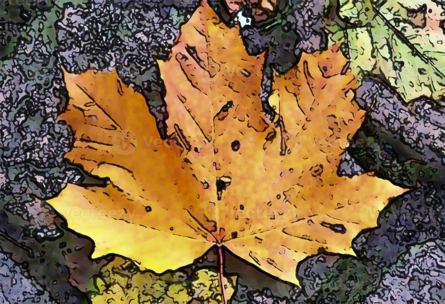 Comic style painting of colorful autumn leaves for backgrounds or textures. photo