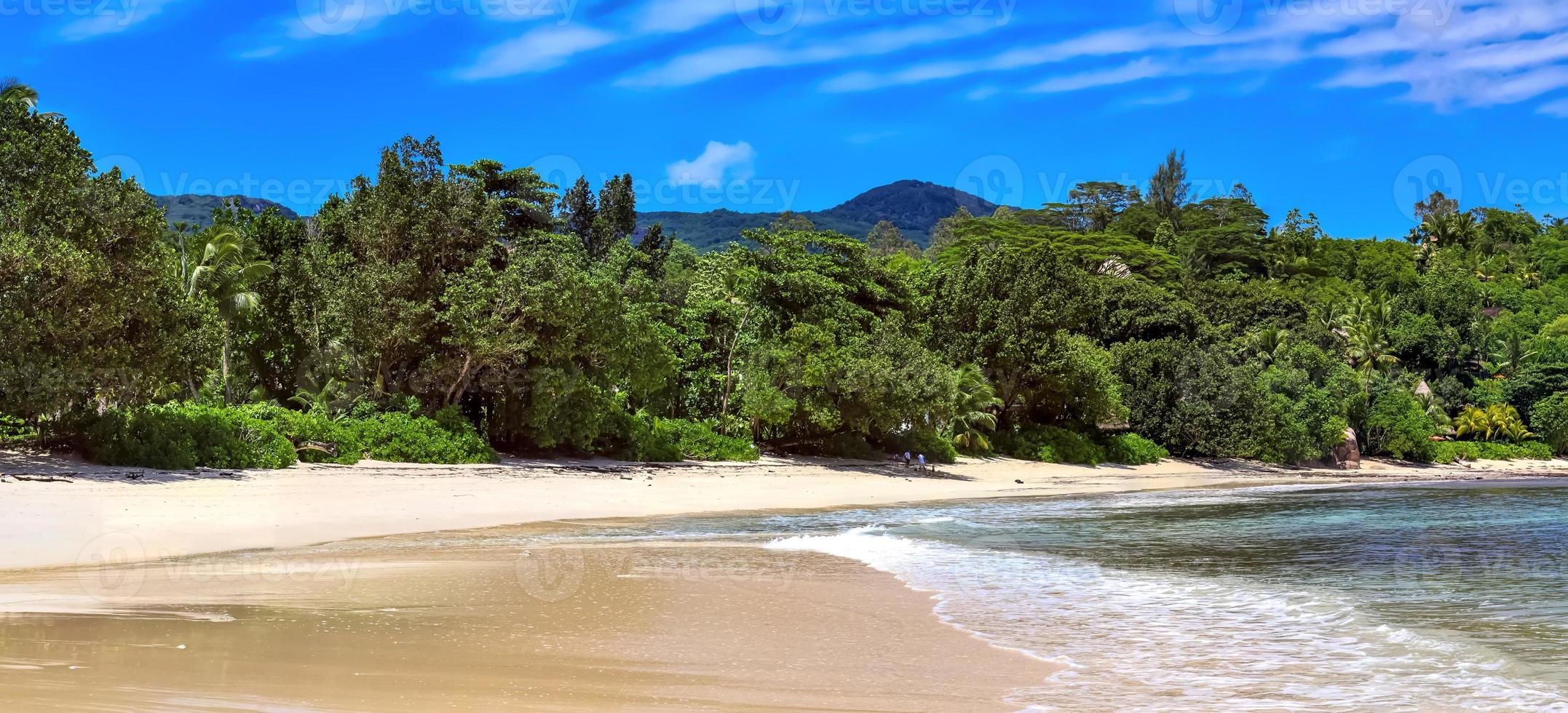 Stunning high resolution beach panorama taken on the paradise islands Seychelles photo