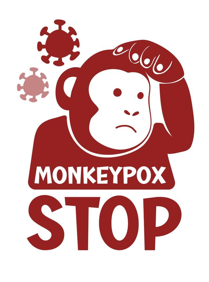 Illustration of the monkeypox virus. The face of the monkey as a symbol. Icon of smallpox and outbreak of a new infectious disease vector