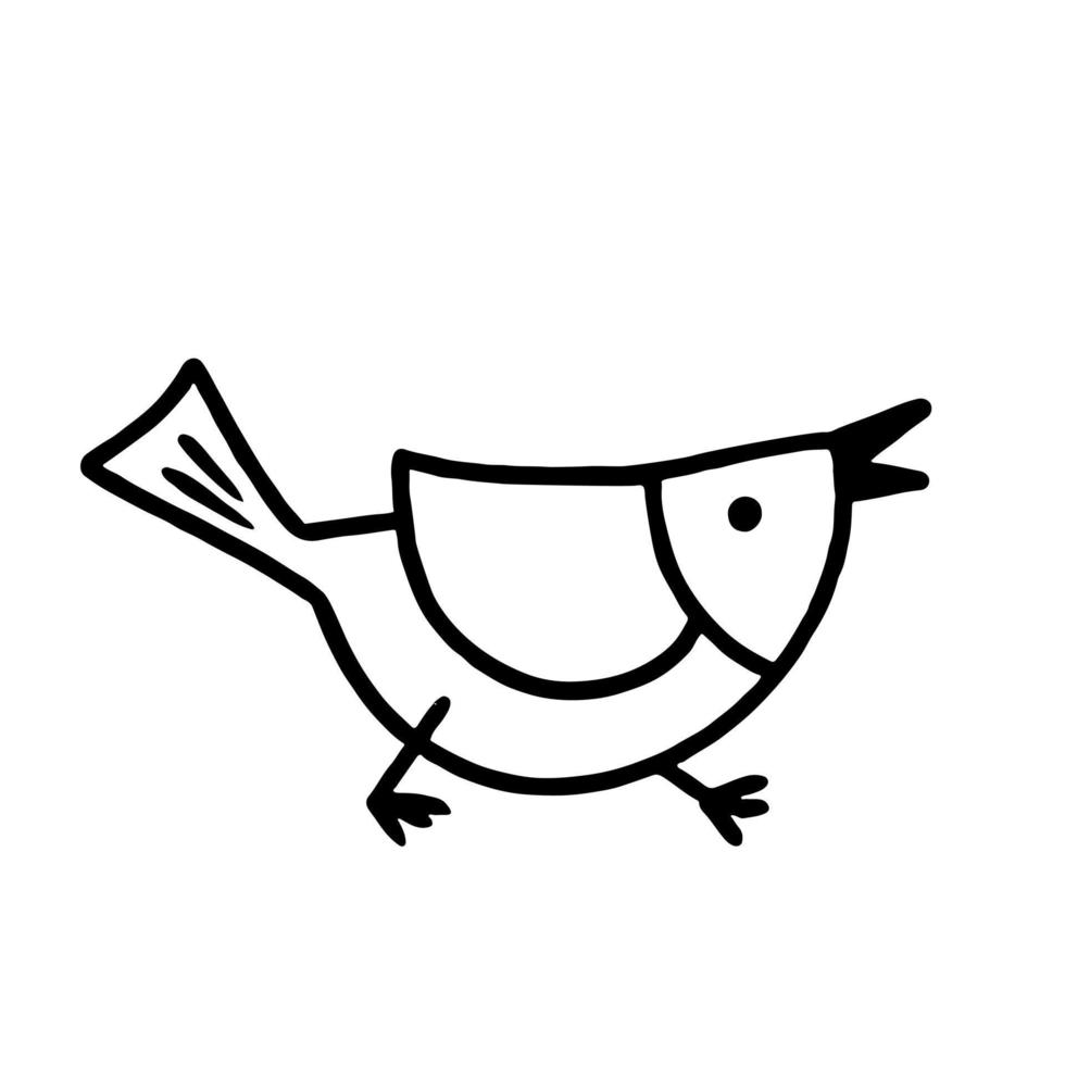 Cute bird in hand drawn doodle style. Vector illustration isolated on white background.