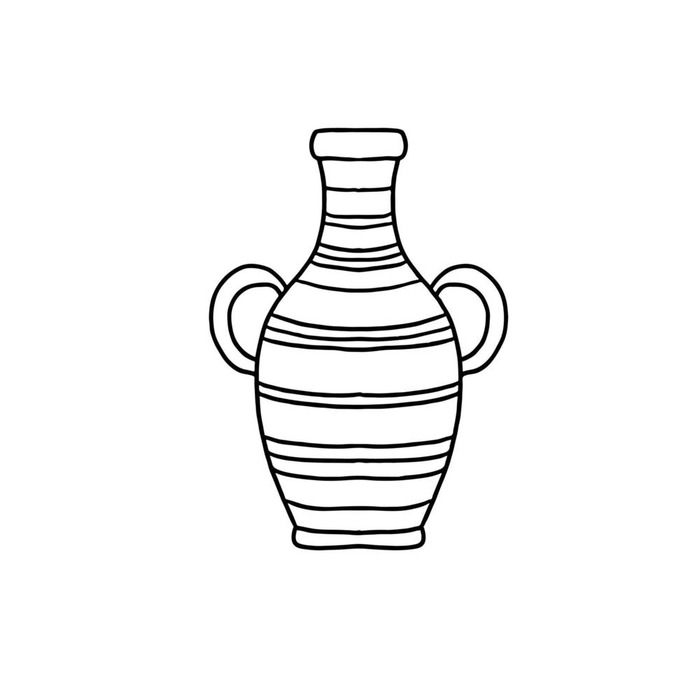 Striped vase isolated on white background. Hand drawn vector illustration in doodle style. Beautiful interior element.
