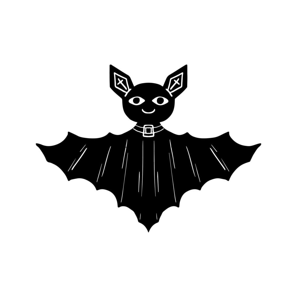 linda ilustración de murciélago en estilo de garabato dibujado a mano. divertido elemento de halloween. ilustración vectorial vector