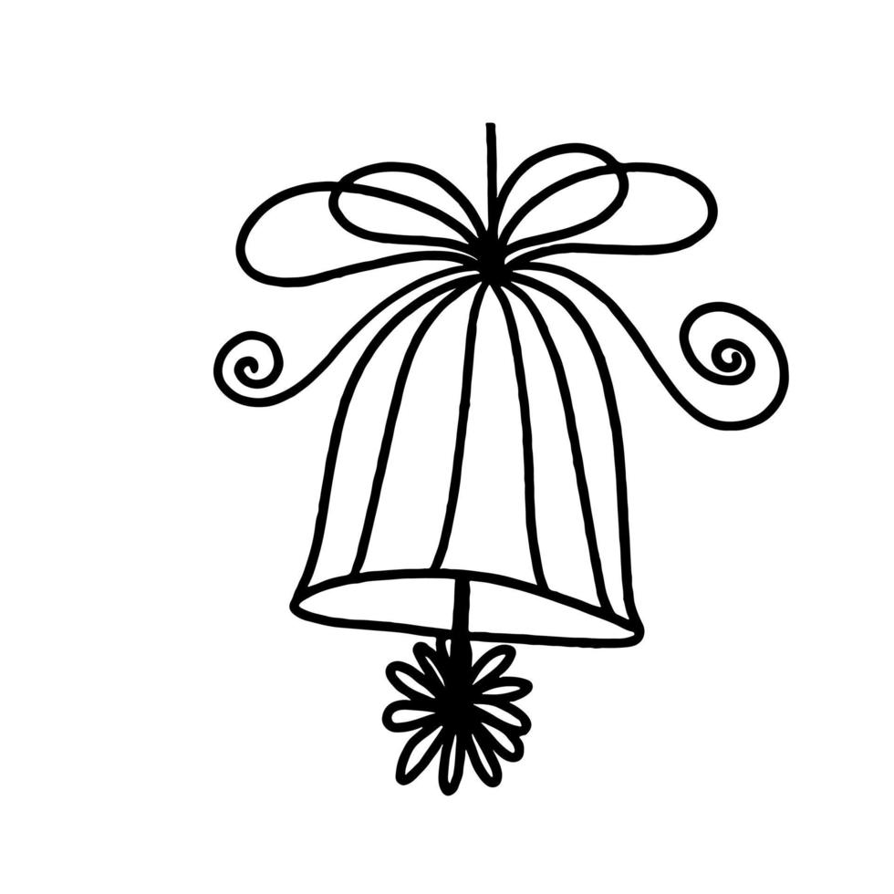 Festive doodle icon of ringing bell. Sketch style hand drawn illustration isolated on white background. vector