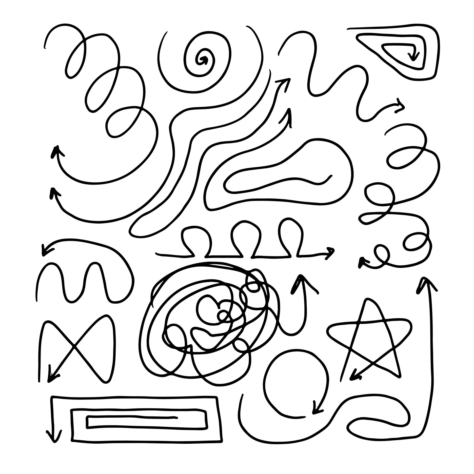 Hand drawn set of different arrows. Collection of lines. Marker line divider, pencil strokes