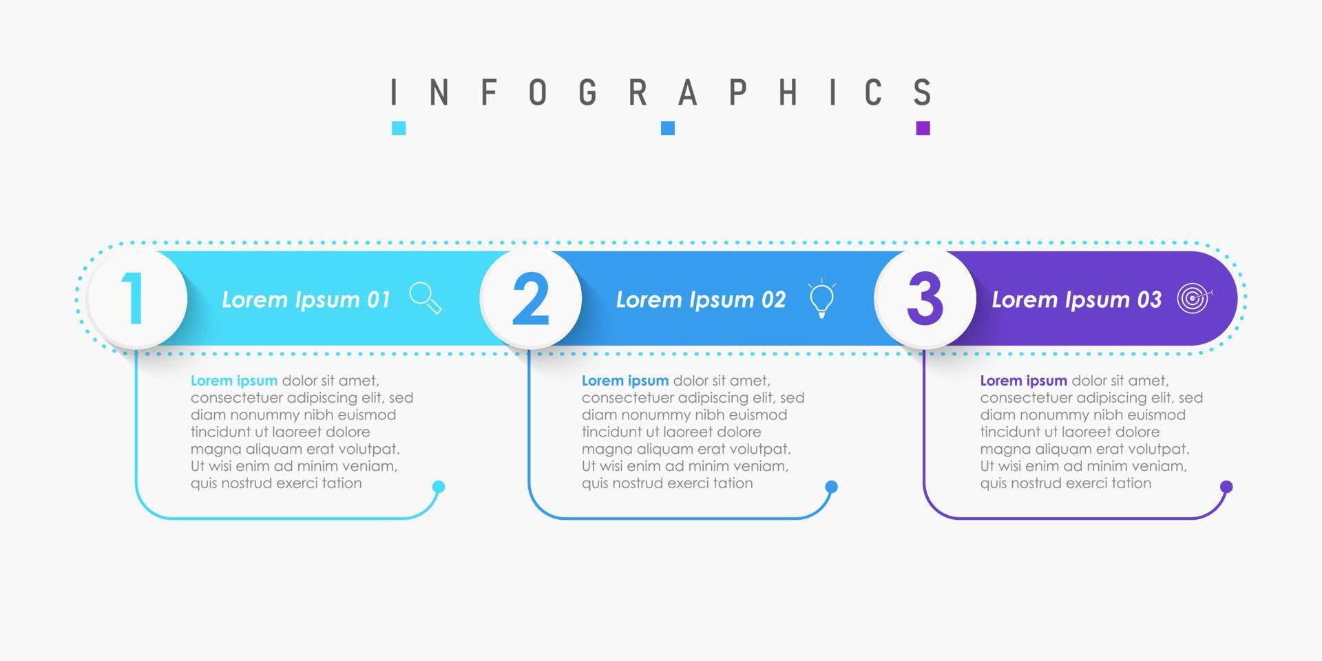 plantilla de diseño de etiquetas infográficas vectoriales con iconos y 3 opciones o pasos. se puede utilizar para diagramas de proceso, presentaciones, diseño de flujo de trabajo, banner, diagrama de flujo, gráfico de información. vector