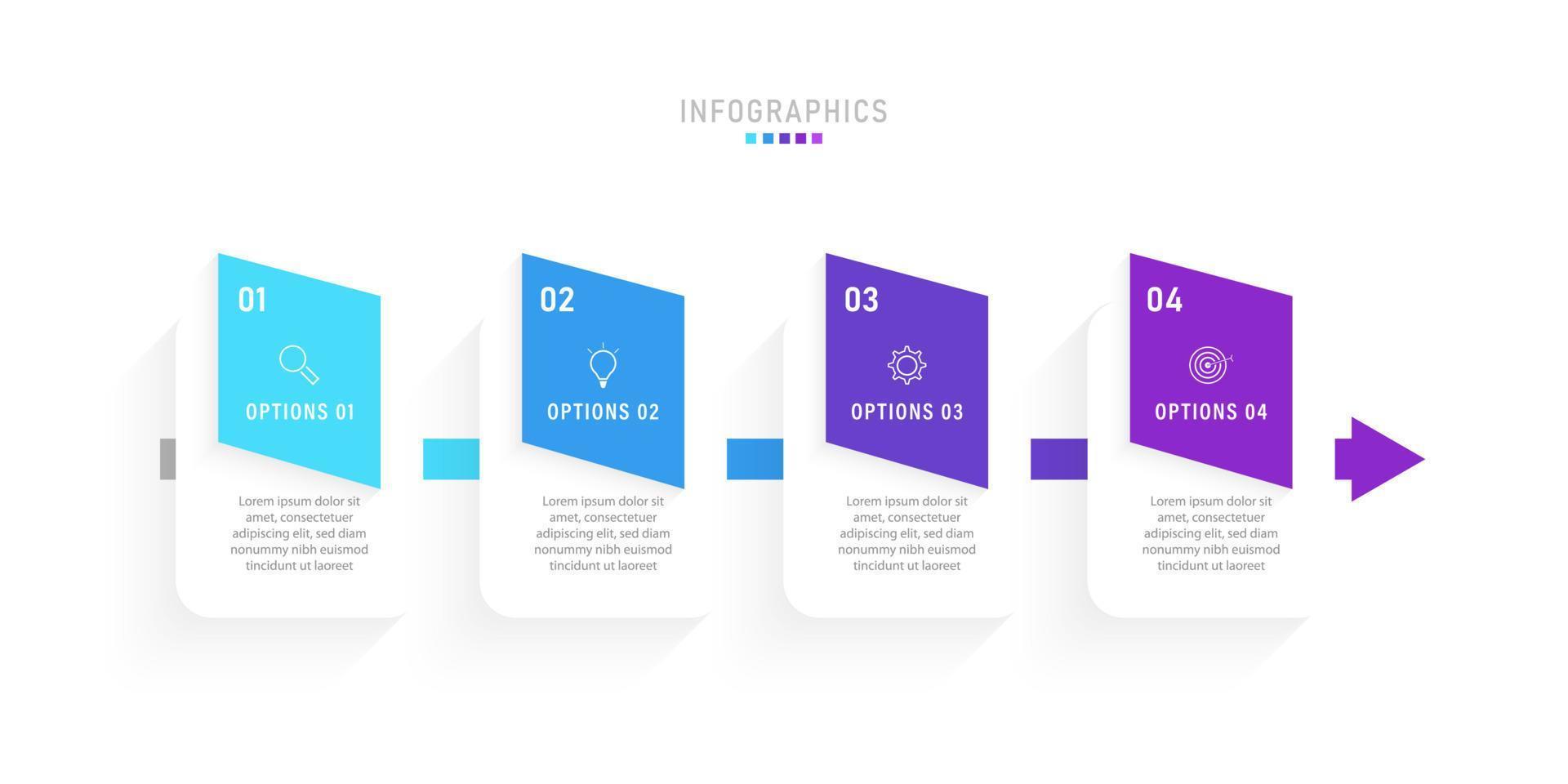 plantilla de diseño de etiquetas infográficas vectoriales con iconos y 4 opciones o pasos. se puede utilizar para diagramas de proceso, presentaciones, diseño de flujo de trabajo, banner, diagrama de flujo, gráfico de información. vector